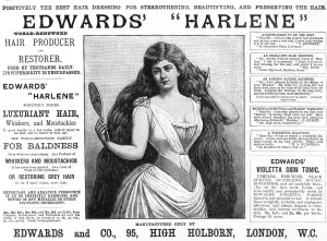 Toilet Prints: Remarkable results from Edwards Harlene for hair, 1892