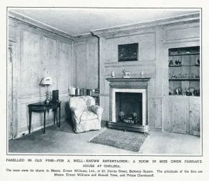 Chelsea Prints: Room in Gwen Farrars Chelsea home panelled in pine