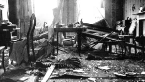Burst Prints: A room in a house at Nieuport after a shell had burst