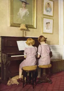 Queen Elizabeth II Prints: A Royal Duet - Princess Elizabeth and Margaret at the piano