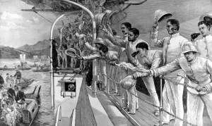 Tour Prints: A Royal Navy Ship Waving Goodbye to Japan, 1890