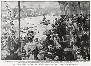 Opens Prints: The Royal party leaving Tower Bridge for their return journey for Westminster