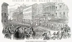 Opening Prints: Royal Procession to the new palace of Congress in Madrid. Date: 1850