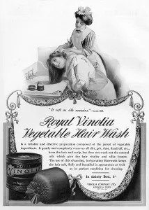 Advertisements Prints: Royal Vinolia vegetable hair wash advertisement