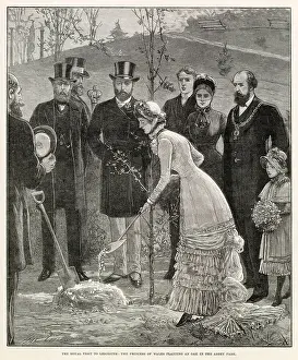 June Prints: Royal visit to Leicester - planting oak tree in Abbey Park