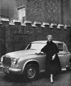 Drive Prints: Rumonte coat and Rover saloon car, 1953