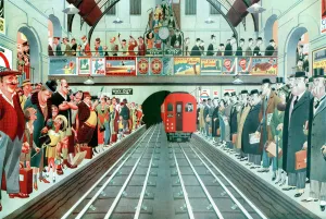 Travel Prints: Rush hour at a London tube station, by A. W. Wilson