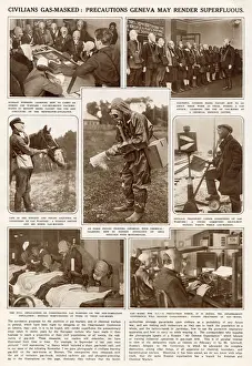 Precautions Prints: Russians wearing gas-masks in precaution of a chemical warfare attack