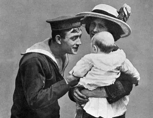 Departure Prints: Sailor says good bye to wife and baby, WW1