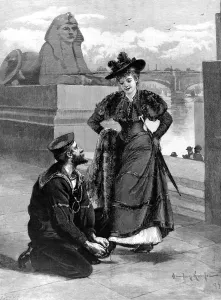 Sailor Prints: Sailor tying a ladies shoe, Thames Embankment, 1893
