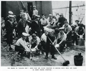Soap Prints: Sailors swab the decks after refuelling their ship