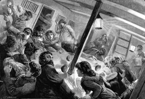 Saloon Prints: The Saloon of an Emigrant Ship during a storm, Bay of Biscay