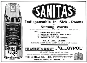 Hospitals Prints: Sanitas disinfecting fluid advertisement, WW1