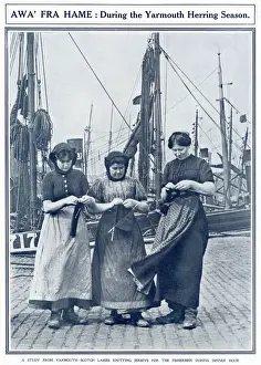 Group Prints: Scottish lasses knitting jerseys for the fishermen during their dinner hour