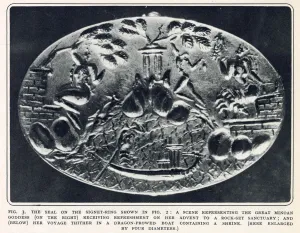 Discovery Prints: The seal of a royal Minoan signet ring found at Knossos in Crete. Date: 1931