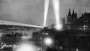 Searchlights Prints: Searchlights looking for Zeppelins over London, WW1