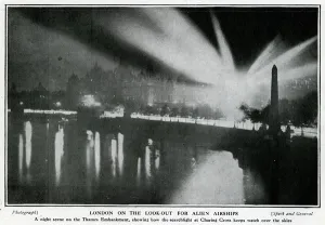 Charing Prints: Searchlights over Thames Embankment, London, WW1