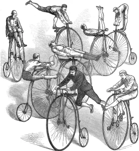 1881 Prints: A Selection of Ways to Ride a Penny Farthing Bicycle, 1881