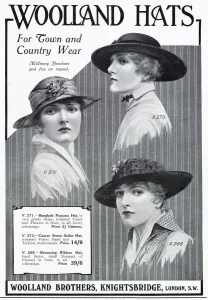 Straw Prints: Selection of womens brimmed hats. Date: 1916