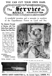 Cutting Prints: The Service Safety Haircutter, WW1 advertisement