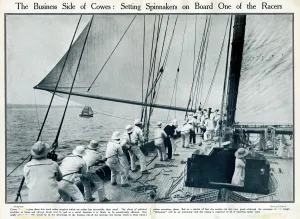 Sail Prints: Setting spinnakers on board a yacht at Cowes, IOW