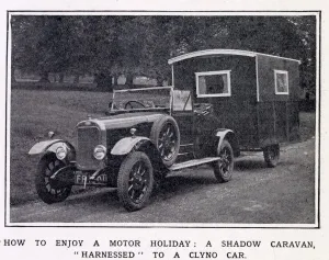 2020 Prints: A Shadow Caravan (open), harnessed to a Clyno Car