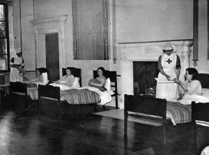 Ward Prints: The Shardeloes drawing room as maternity ward during WWII