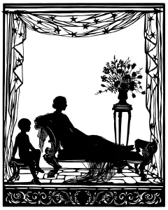 Silhouettes Prints: Silhouette of Lady Diana Cooper with her son