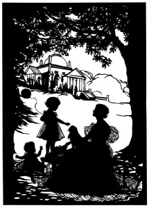Silhouettes Prints: Silhouette of Lady Dufferin and family