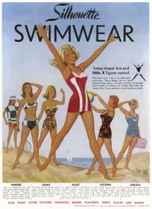 Vacation Prints: Silhouette swimwear advertisement, 1962
