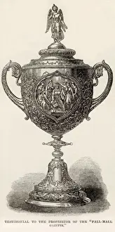 1860s Prints: Silver vase surmounted by a winged figure representing the Flight of Genius presented