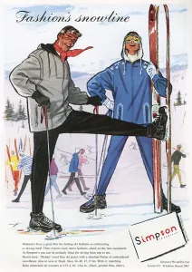 Goggles Prints: Simpson of Piccadilly advertisement - ski fashion 1956