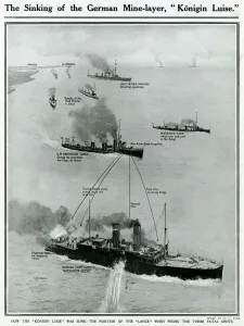 Firing Prints: Sinking of German ship, Konigin Luise, by G. H. Davis