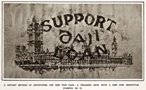 1919 Prints: The Sinn Fein Loan. A treasury note with a Sinn Fein inscription stamped on it