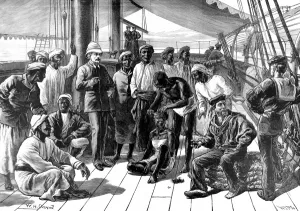 August Prints: Sir Henry Morton Stanley and his African followers on board