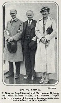 Ship Prints: Sir Norman Angell and Leonard Behrens with Miss Barbara Hayes on board ship en route to