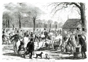 1850s Prints: Skates in Hyde Park, drawn by John Leech 1857
