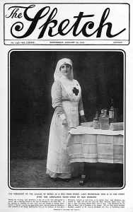 Hospitals Prints: Sketch cover, Lady Michelham as a nurse, WW1