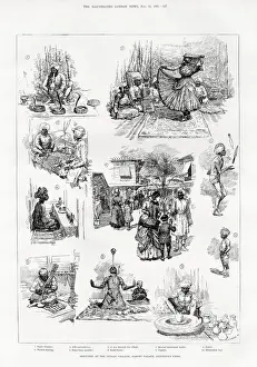 Dancers Prints: Sketches at the Albert Palace, Battersea showing the Indian village with various traditional arts