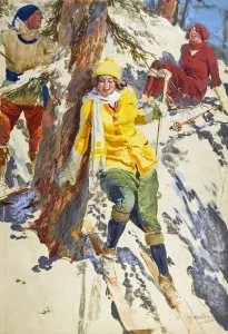 Slope Prints: Skiing party taking a short cut back to St Moritz