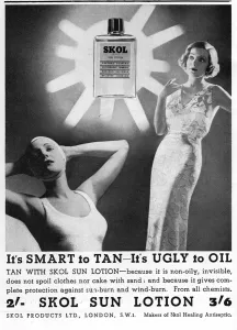 Protection Prints: Skol Sun Lotion advertisement, 1936
