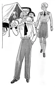 Masculine Prints: Slacks and shorts for camping trips, 1931