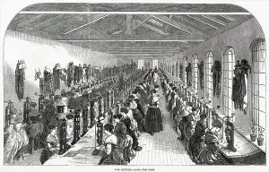 1850s Prints: The slitting room for steel pens, at Messrs Hinks, Wells and Co. in Birmingham. Date: 1851