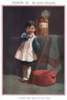 John Prints: A small boy, having consumed most of a pot of strawberry jam with the help of a cane