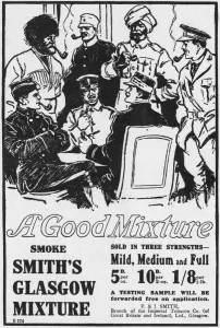 Pipe Prints: Smiths Glasgow Mixture Tobacco advertisement, World War One