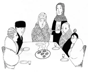 Rationing Prints: Society dinner party in wartime, WW1