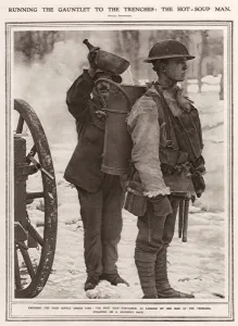 Soup Prints: Soldier carrying hot soup to trenches, World War One