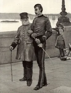 Military Prints: Two soldiers on the Chelsea Embankment 1882