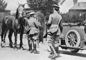 Sussex Prints: Soldiers commandeering horses at Bexhill, WW1