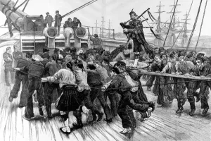 Sailing Prints: Soldiers and Sailors Manning a Capstan, 1873